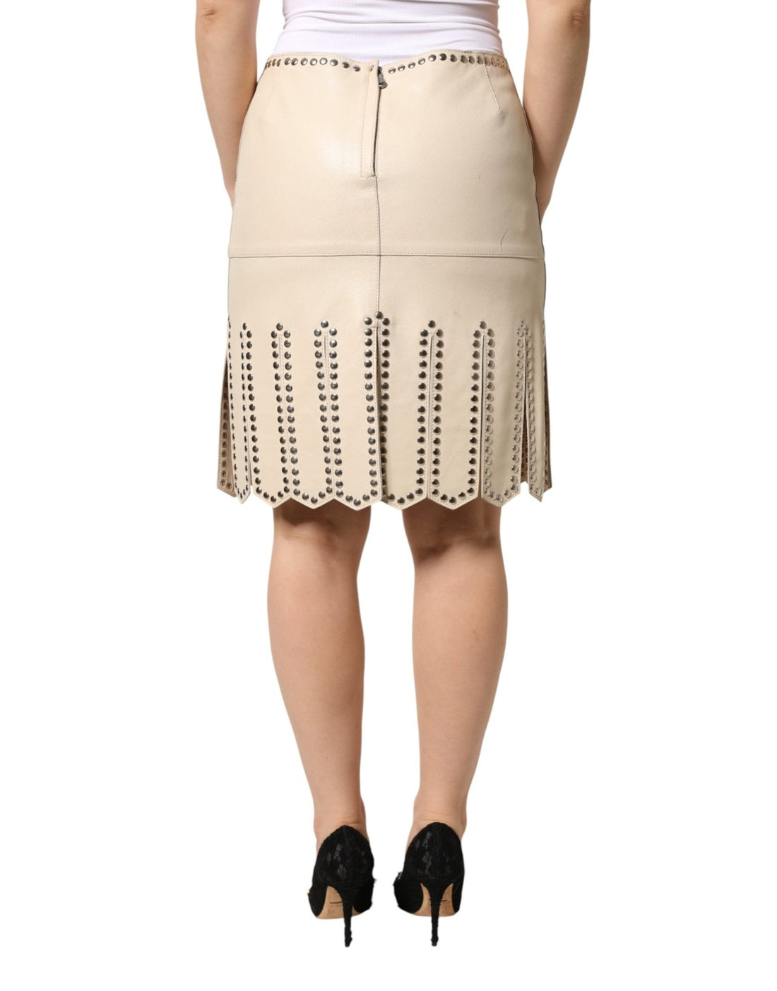 Dolce & Gabbana Beige Leather Studs Mid Waist Mini Skirt - RIMODA