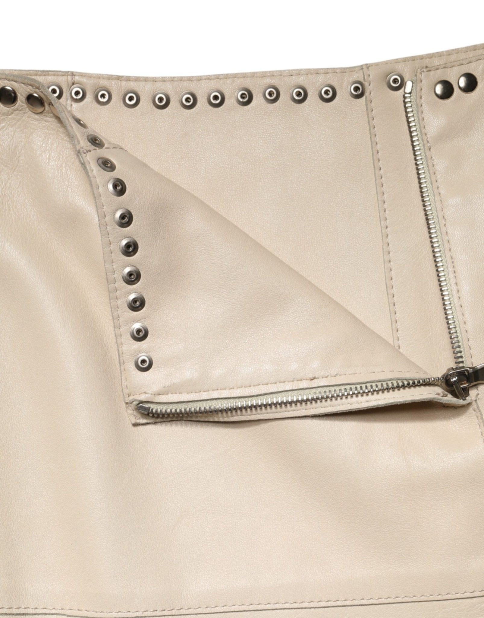 Dolce & Gabbana Beige Leather Studs Mid Waist Mini Skirt - RIMODA