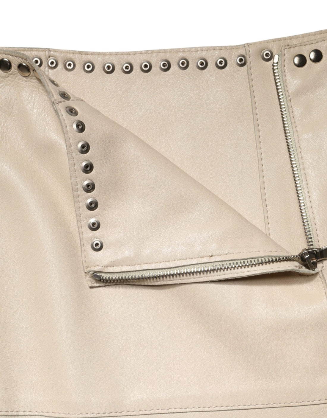 Dolce & Gabbana Beige Leather Studs Mid Waist Mini Skirt - RIMODA