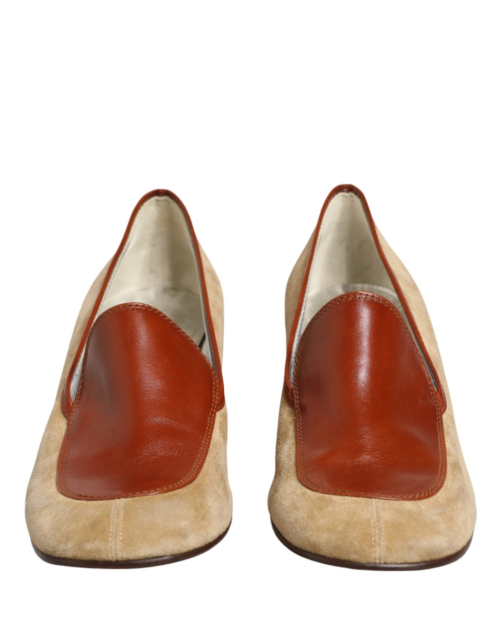 Dolce & Gabbana Beige Leather Suede Block Heel Loafers Shoes - RIMODA