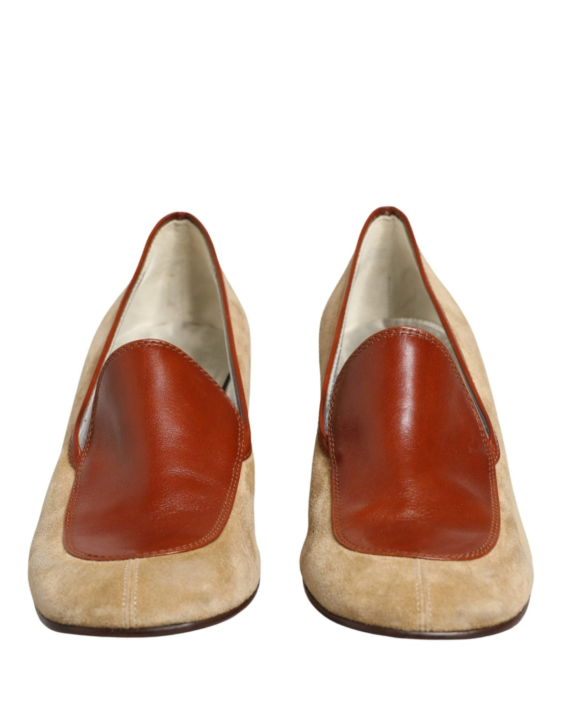 Dolce & Gabbana Beige Leather Suede Block Heel Loafers Shoes - RIMODA