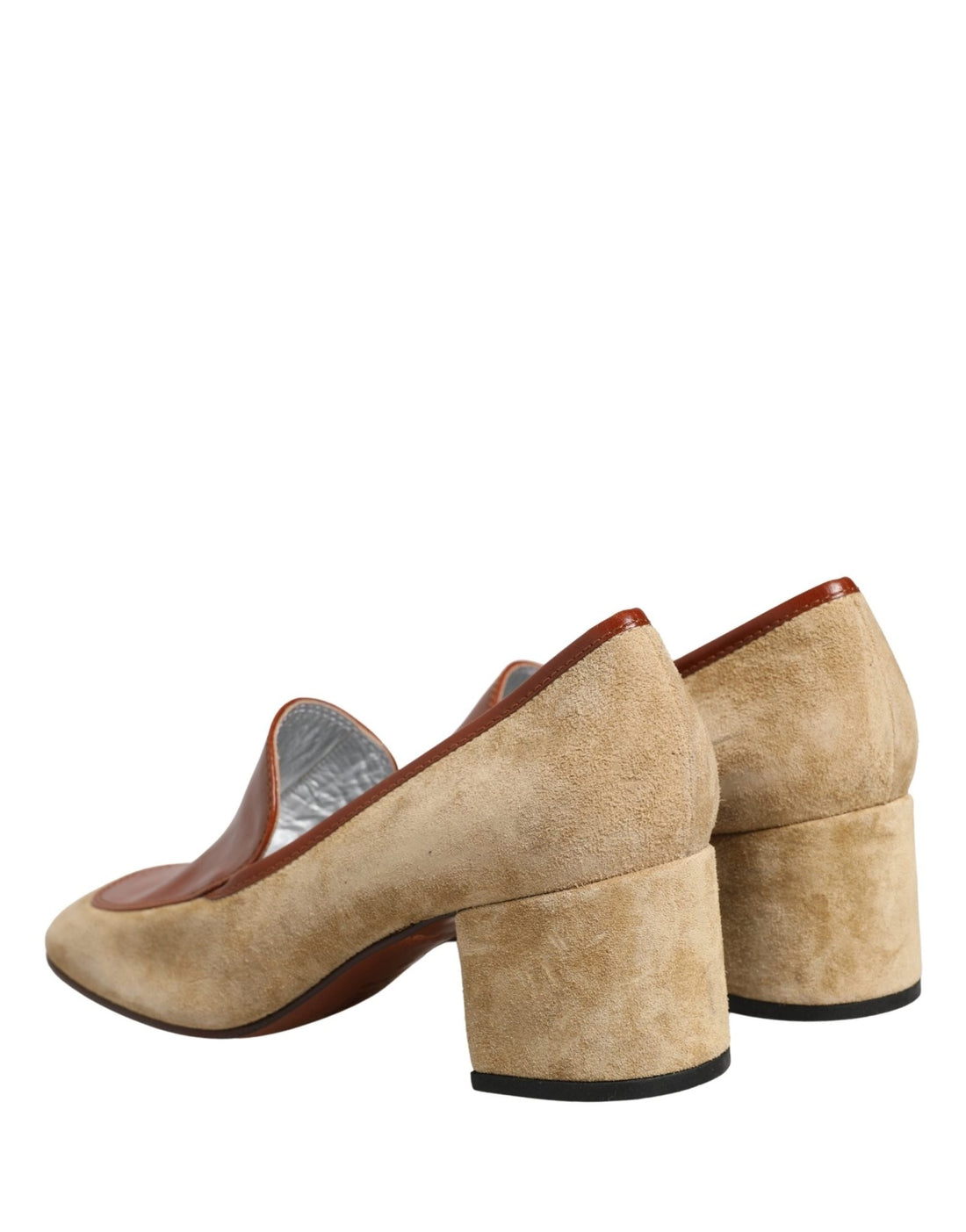 Dolce & Gabbana Beige Leather Suede Block Heel Loafers Shoes - RIMODA