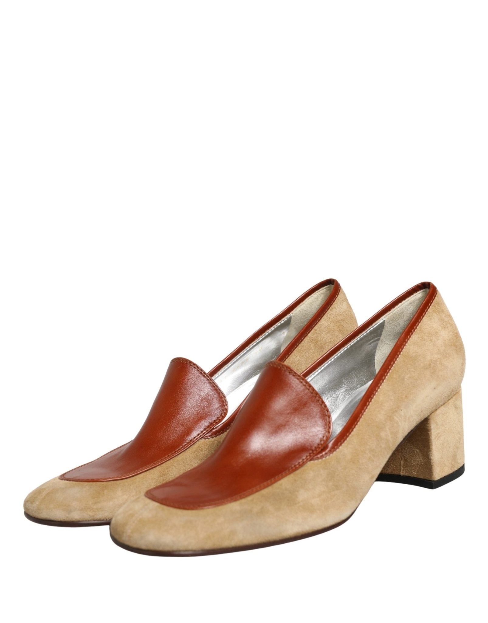 Dolce & Gabbana Beige Leather Suede Block Heel Loafers Shoes - RIMODA