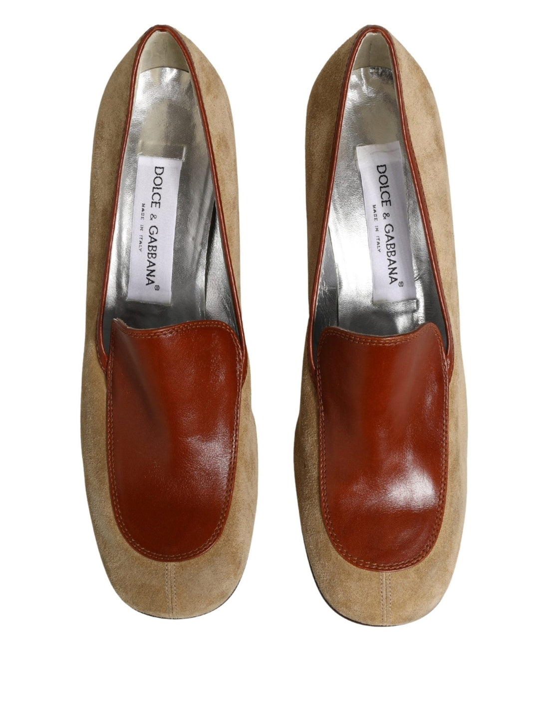Dolce & Gabbana Beige Leather Suede Block Heel Loafers Shoes - RIMODA