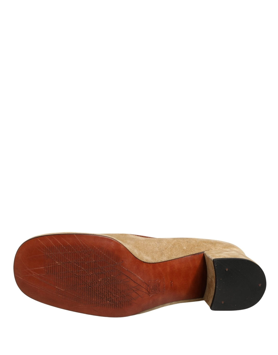 Dolce & Gabbana Beige Leather Suede Block Heel Loafers Shoes - RIMODA