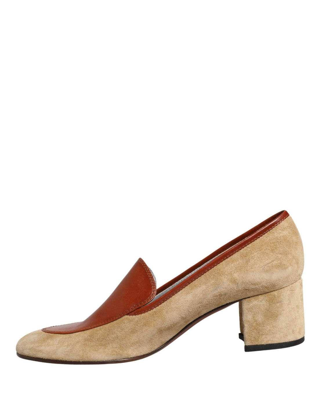 Dolce & Gabbana Beige Leather Suede Block Heel Loafers Shoes - RIMODA