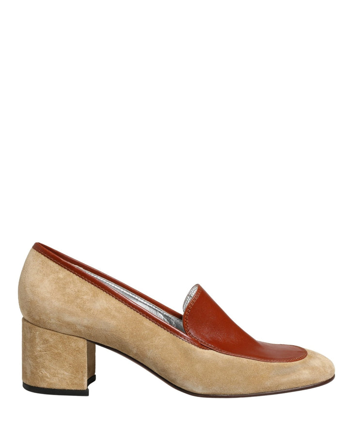 Dolce & Gabbana Beige Leather Suede Block Heel Loafers Shoes - RIMODA