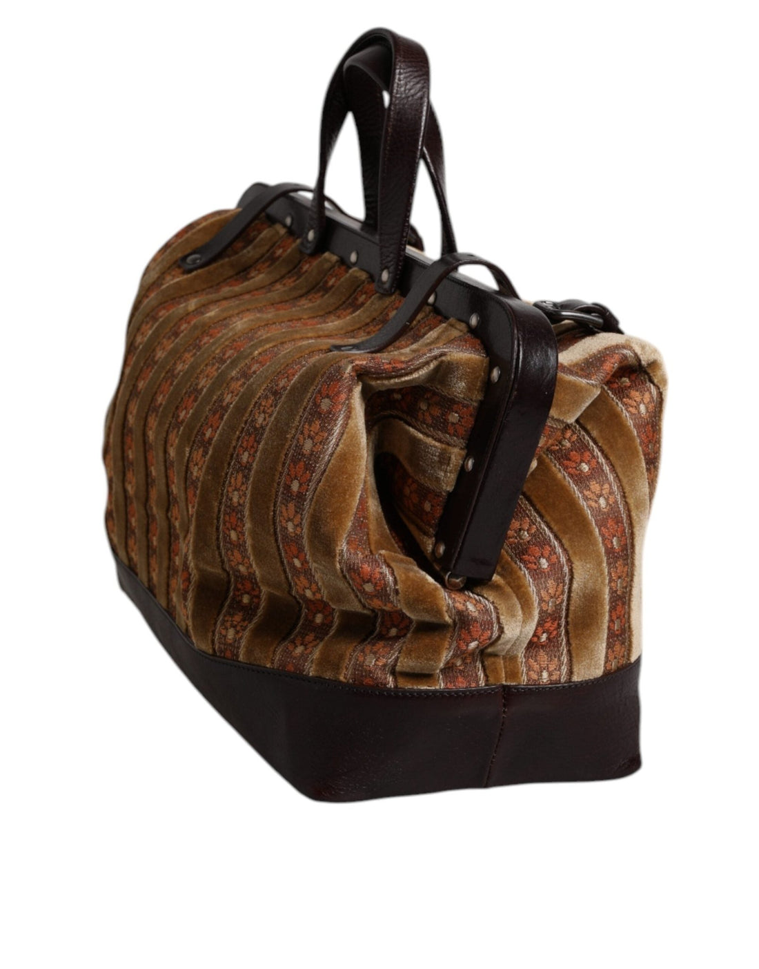 Dolce & Gabbana Beige Maroon Velvet Leather Jacquard Travel Handbag Bag - RIMODA