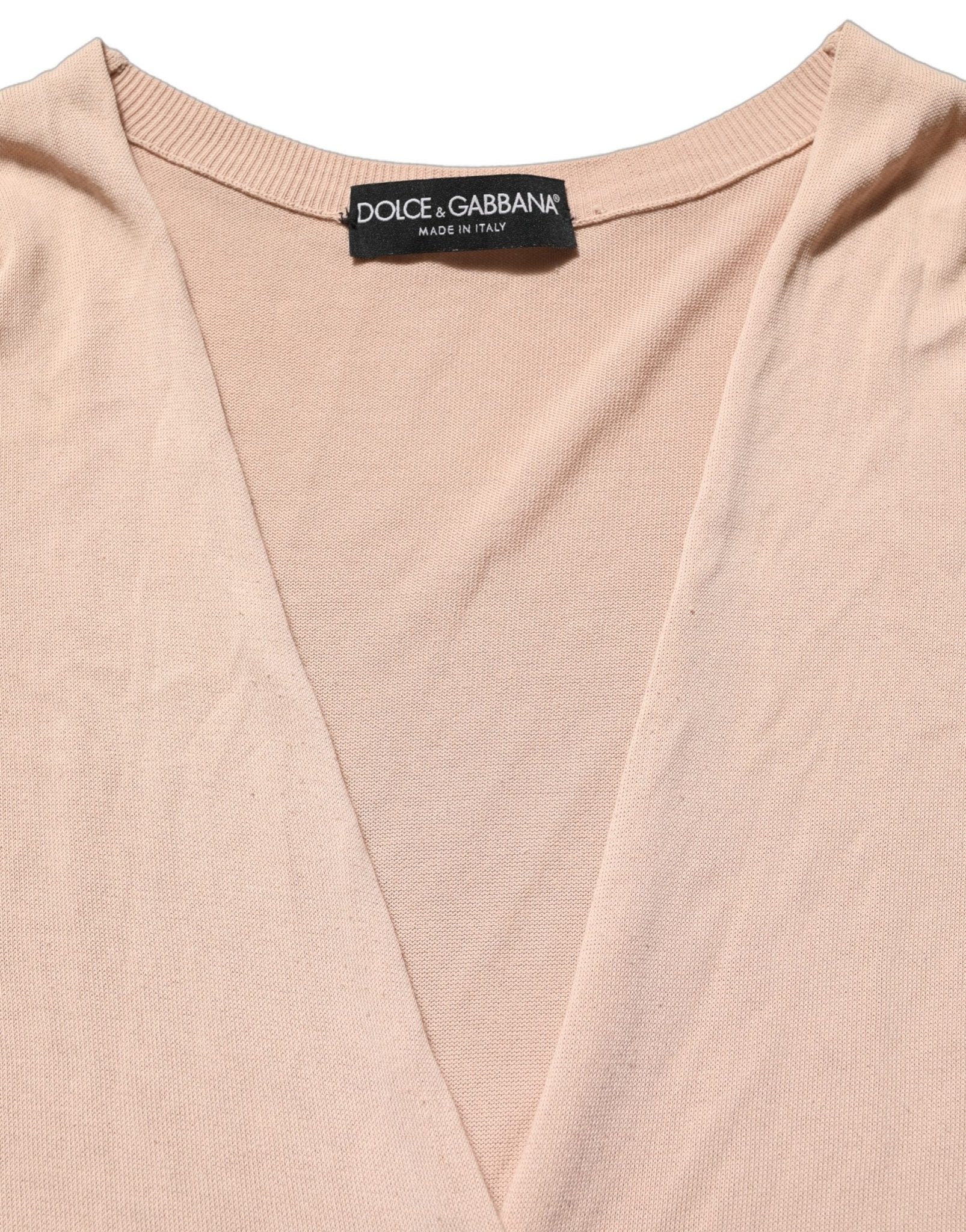 Dolce & Gabbana Beige Ribbed V - neck Front Tie Cardigan Sweater - RIMODA