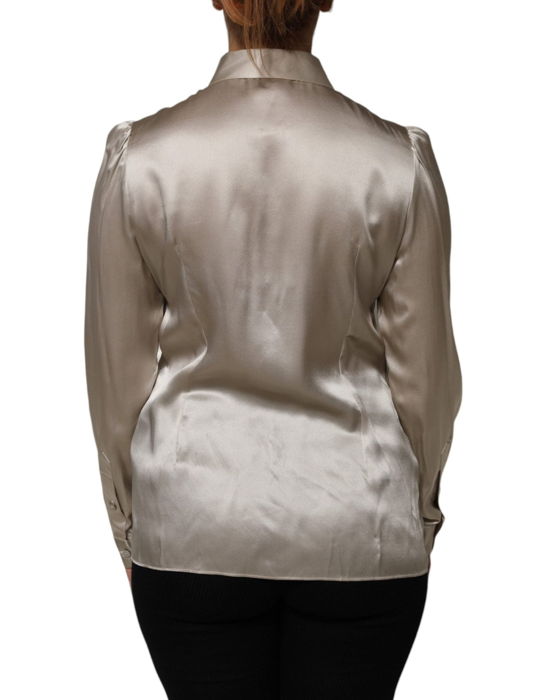 Dolce & Gabbana Beige Satin Silk Collared Long Sleeves Top - RIMODA
