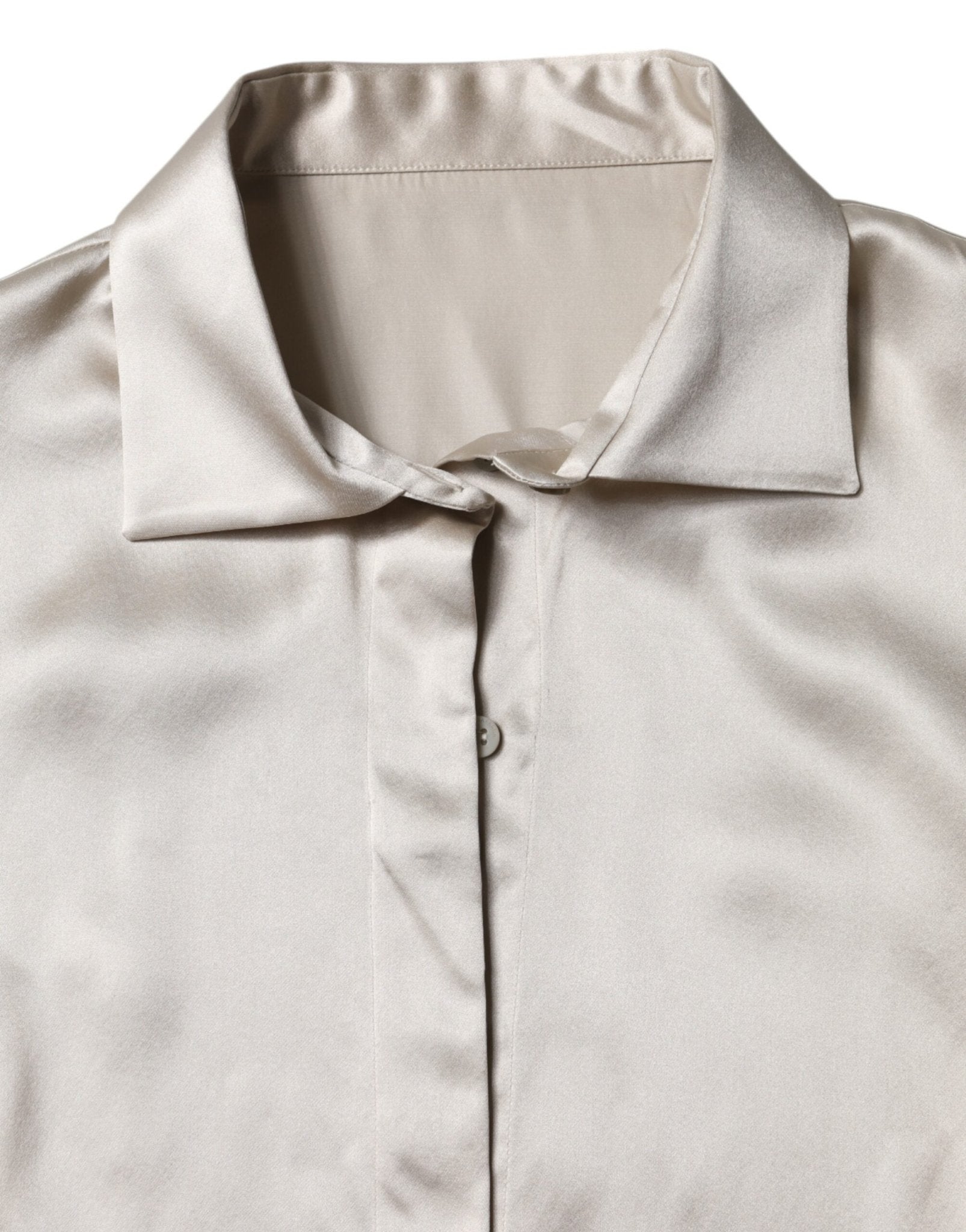 Dolce & Gabbana Beige Satin Silk Collared Long Sleeves Top - RIMODA