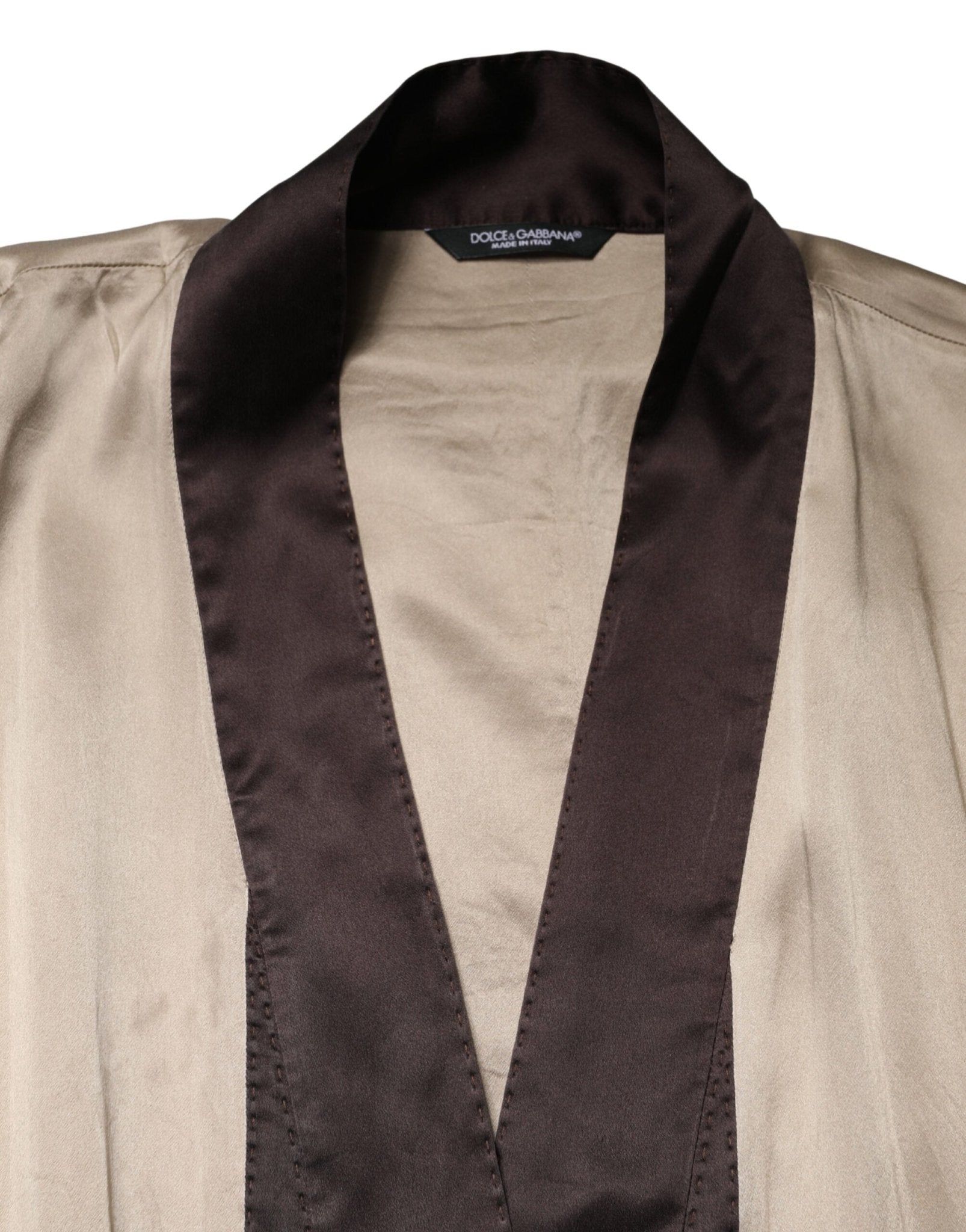 Dolce & Gabbana Beige Silk Satin Long Coat Robe Jacket - RIMODA