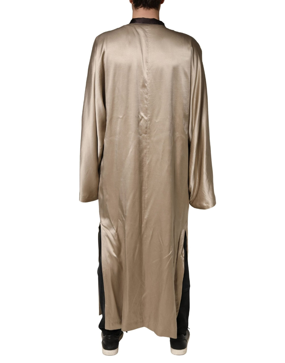 Dolce & Gabbana Beige Silk Satin Long Coat Robe Jacket - RIMODA