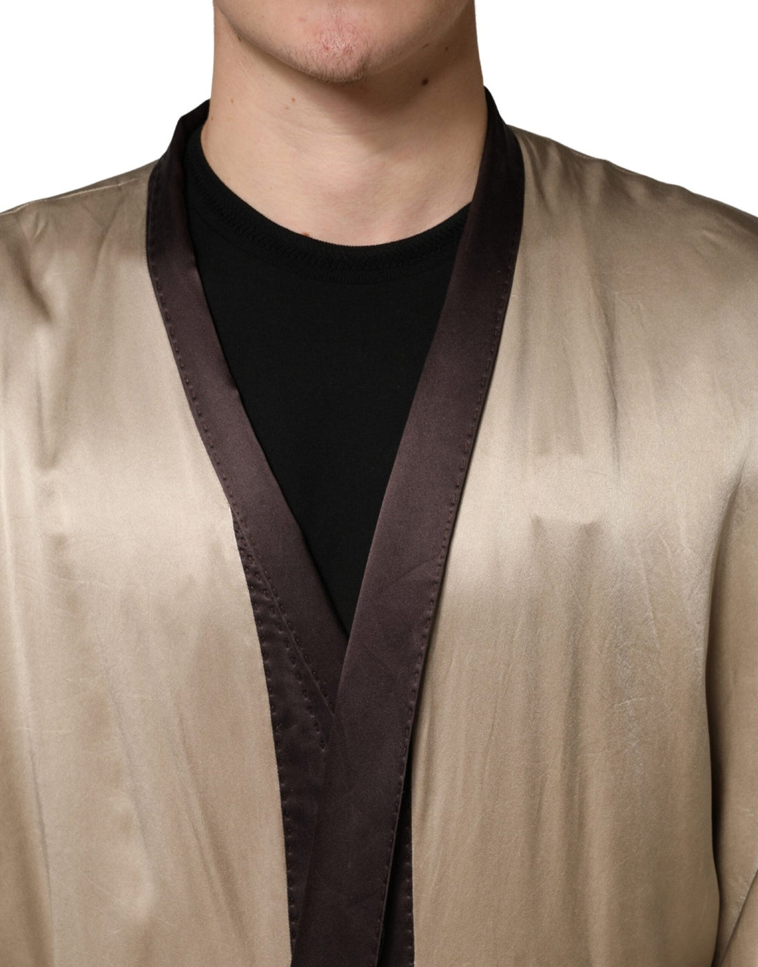 Dolce & Gabbana Beige Silk Satin Long Coat Robe Jacket - RIMODA