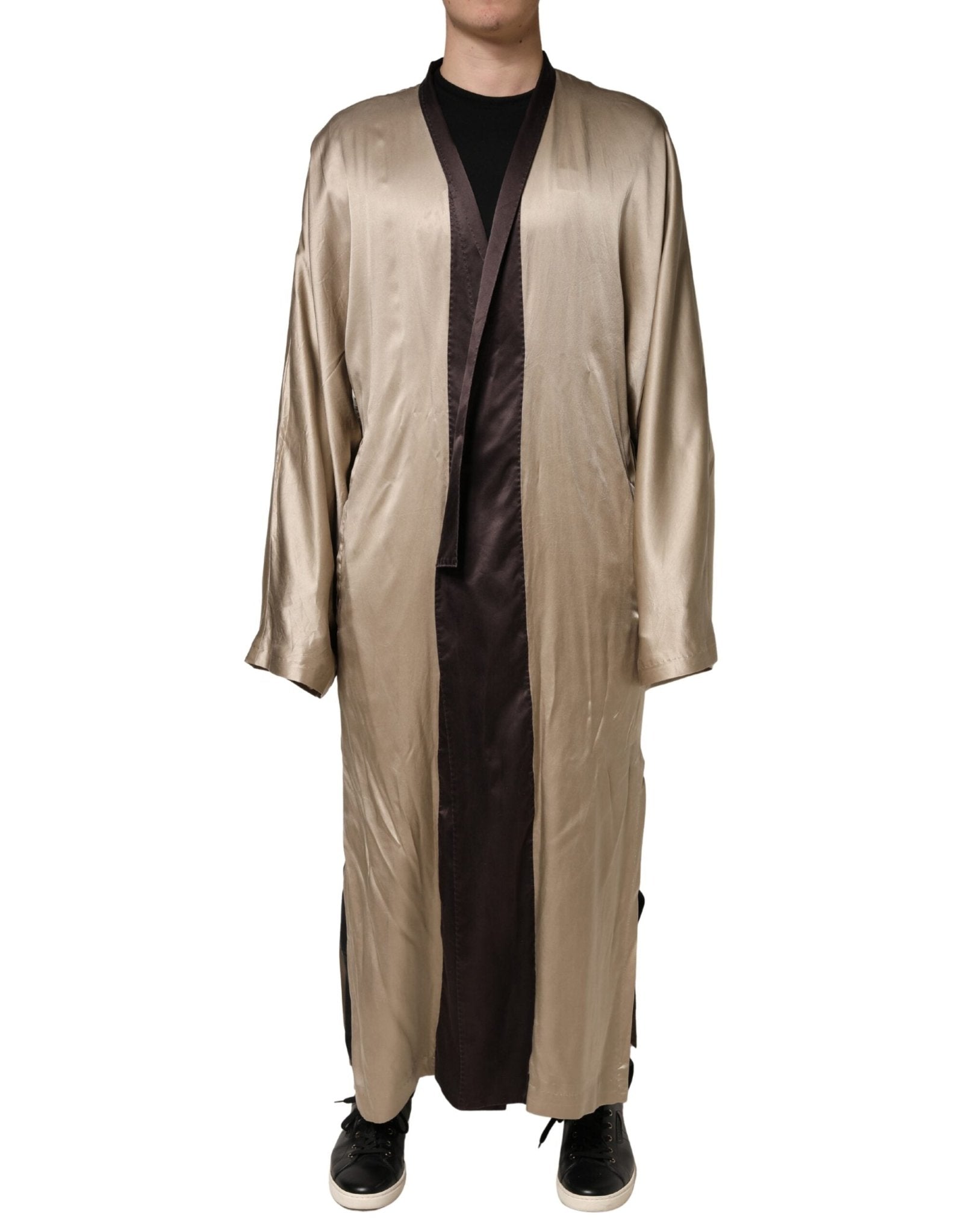 Dolce & Gabbana Beige Silk Satin Long Coat Robe Jacket - RIMODA