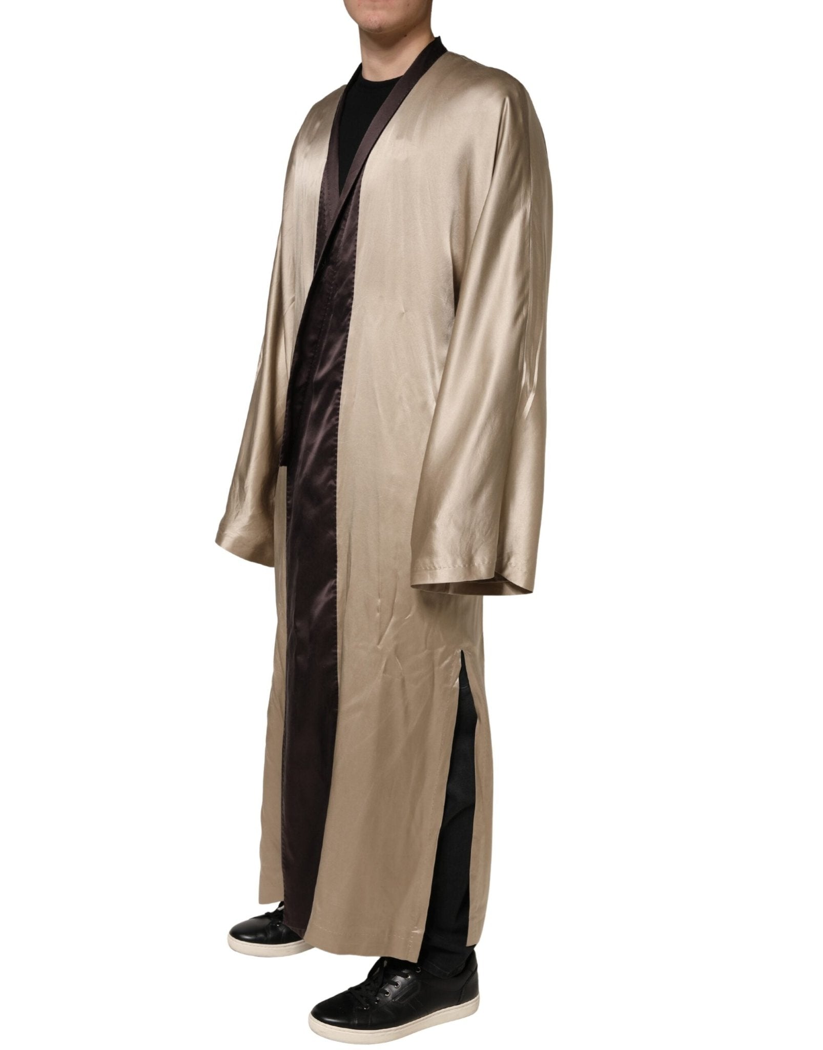 Dolce & Gabbana Beige Silk Satin Long Coat Robe Jacket - RIMODA