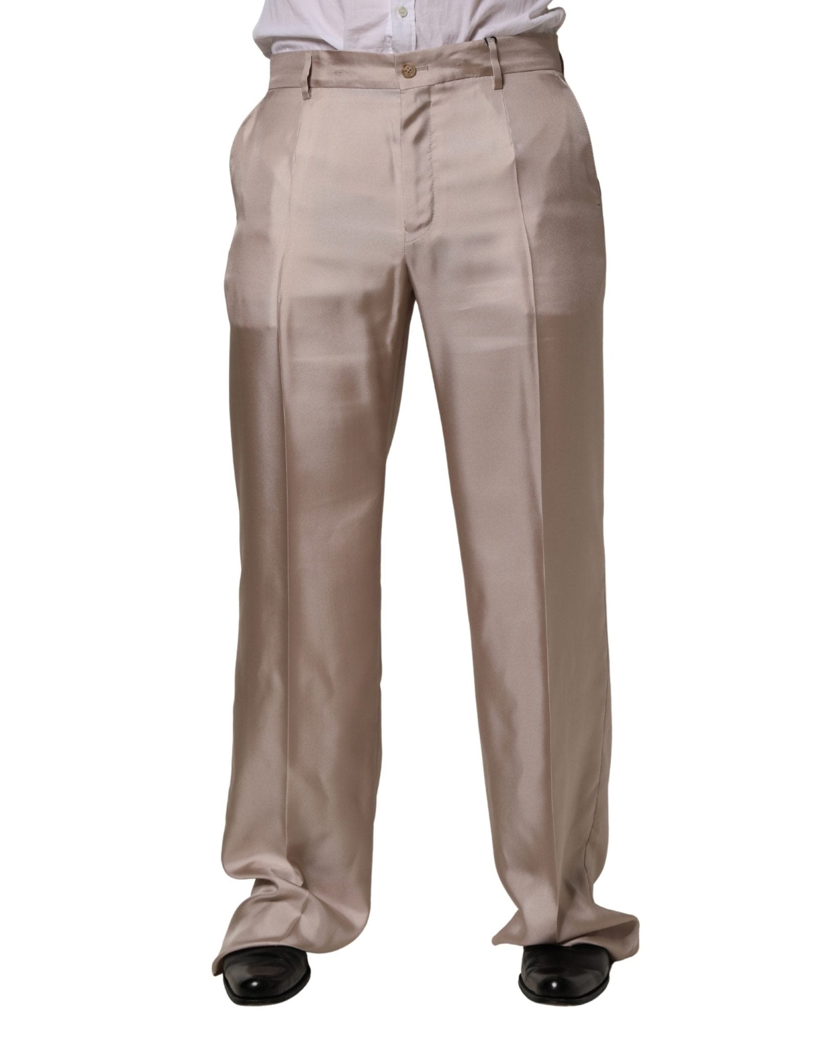 Dolce & Gabbana Beige Silk Straight Formal DressTrouser Pants - RIMODA