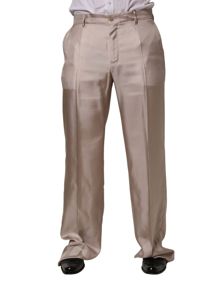 Dolce & Gabbana Beige Silk Straight Formal DressTrouser Pants - RIMODA