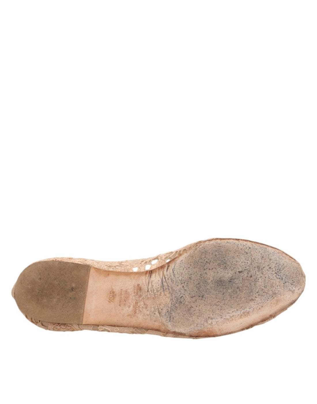 Dolce & Gabbana Beige Taormina Lace Crystals Flats Shoes - RIMODA