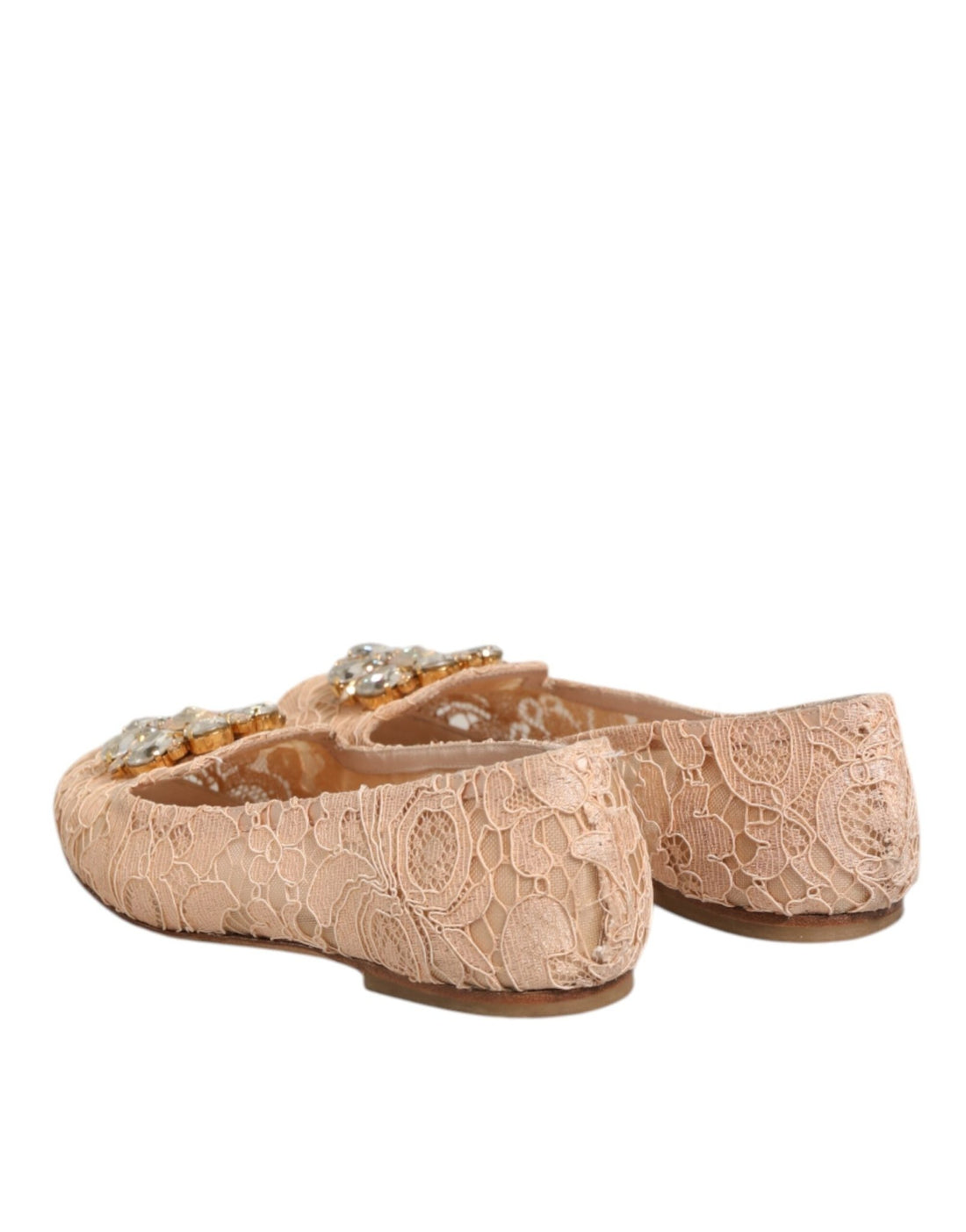 Dolce & Gabbana Beige Taormina Lace Crystals Flats Shoes - RIMODA