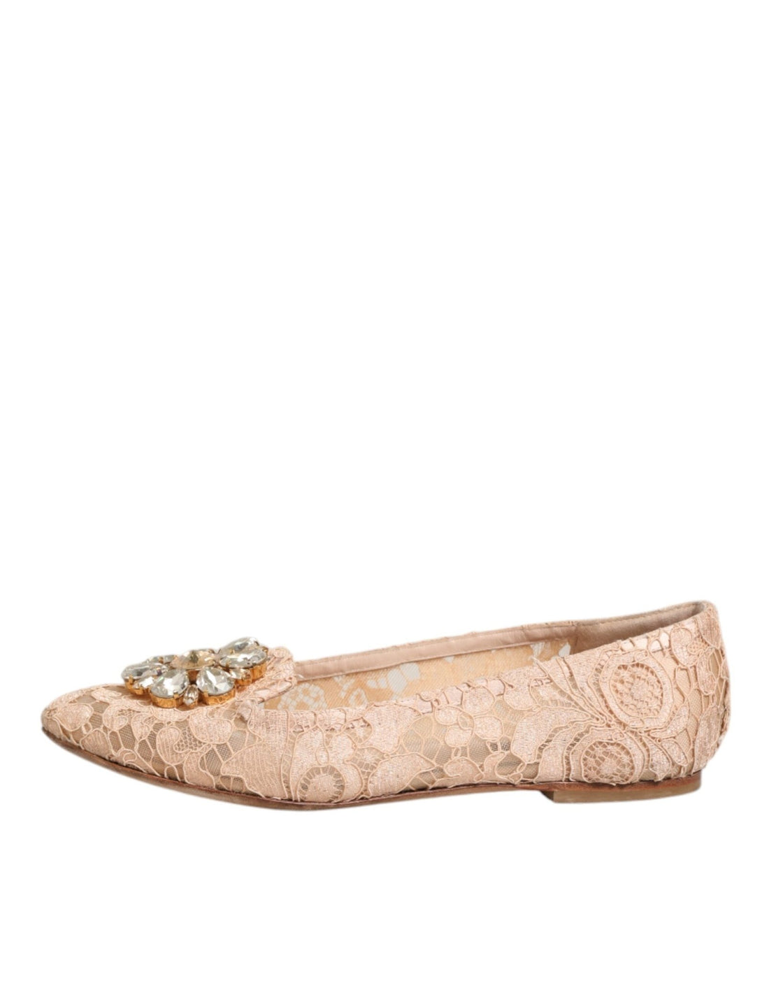 Dolce & Gabbana Beige Taormina Lace Crystals Flats Shoes - RIMODA