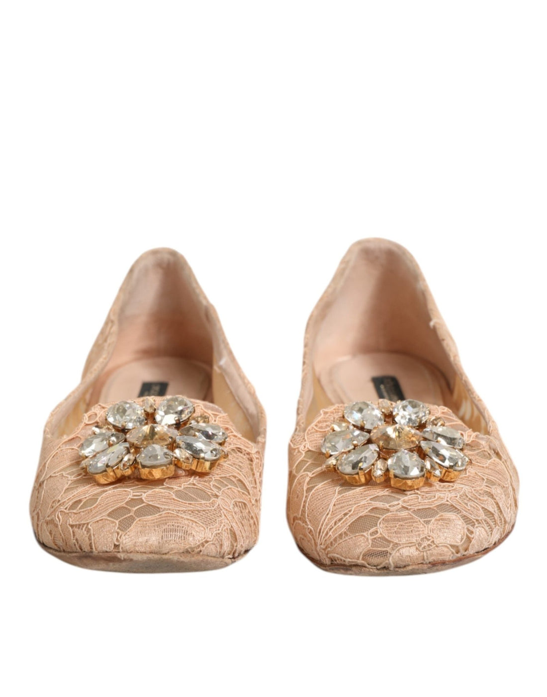 Dolce & Gabbana Beige Taormina Lace Crystals Flats Shoes - RIMODA