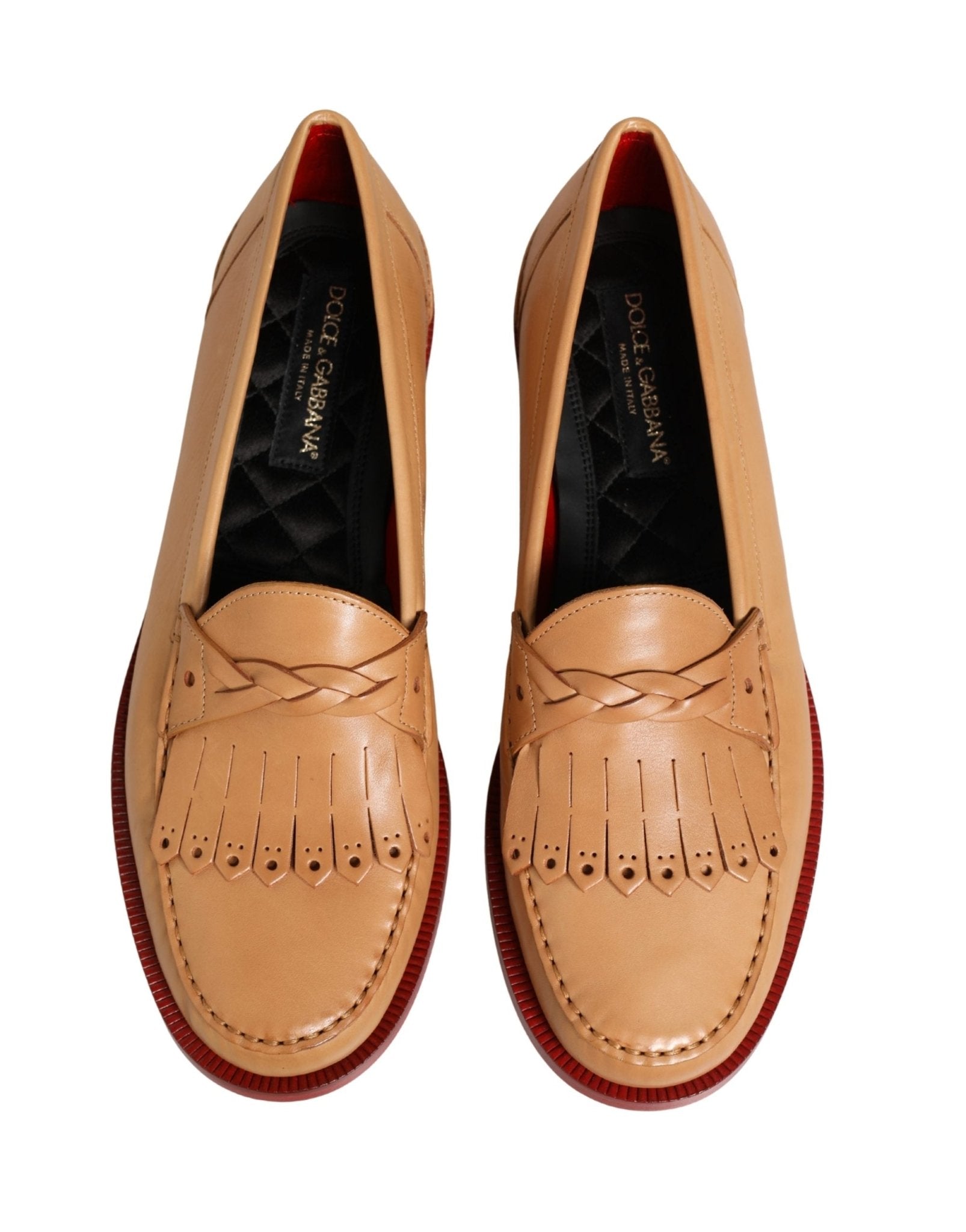 Dolce & Gabbana Beige Tassel Leather Men Slip On Loafers Shoes - RIMODA