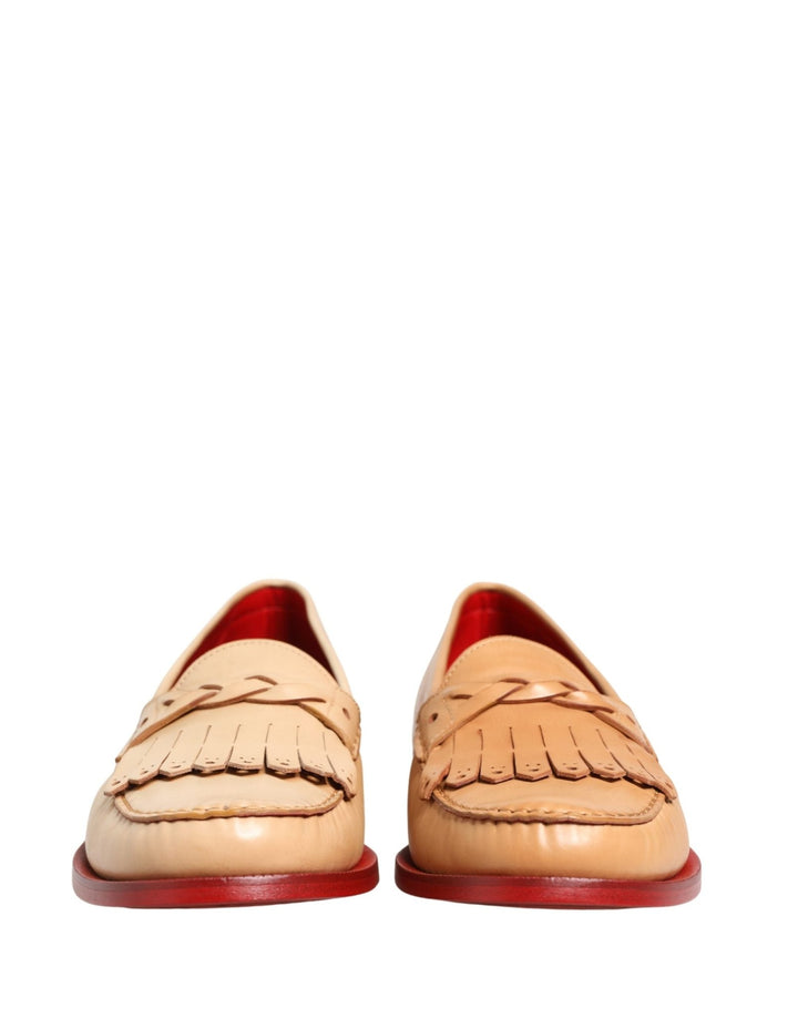 Dolce & Gabbana Beige Tassel Leather Men Slip On Loafers Shoes - RIMODA