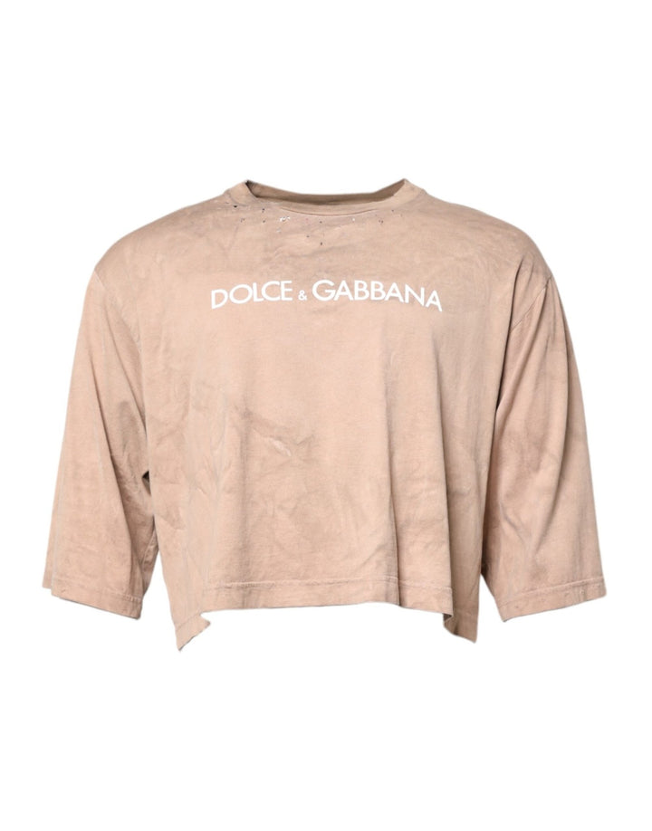 Dolce & Gabbana Beige Tie Dye Logo Print Cropped T-shirt - RIMODA