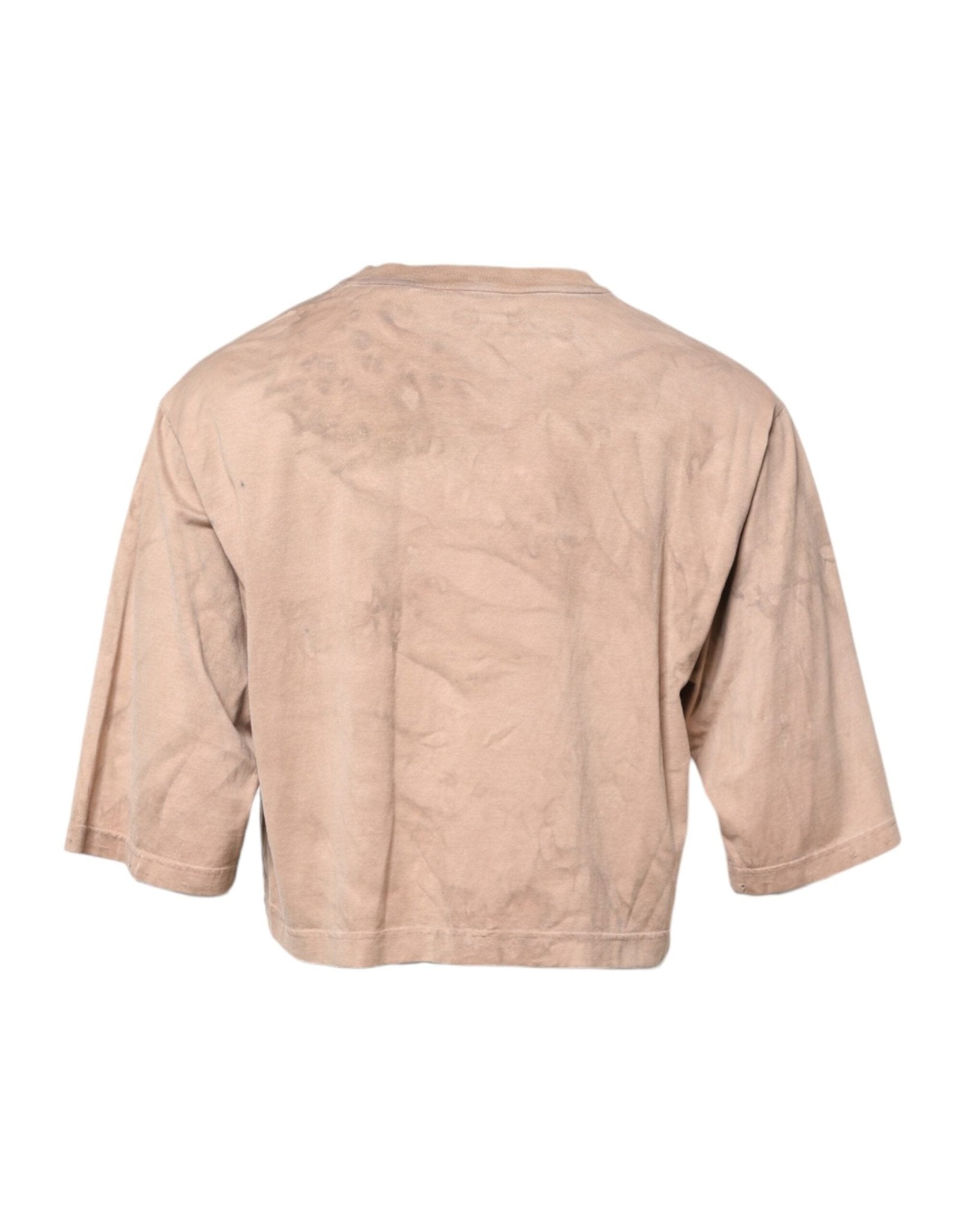 Dolce & Gabbana Beige Tie Dye Logo Print Cropped T-shirt - RIMODA