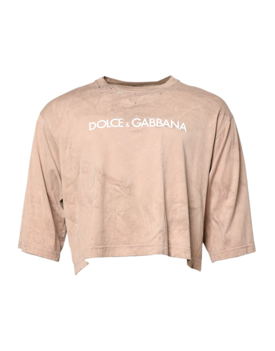 Dolce & Gabbana Beige Tie Dye Logo Print Cropped T-shirt - RIMODA