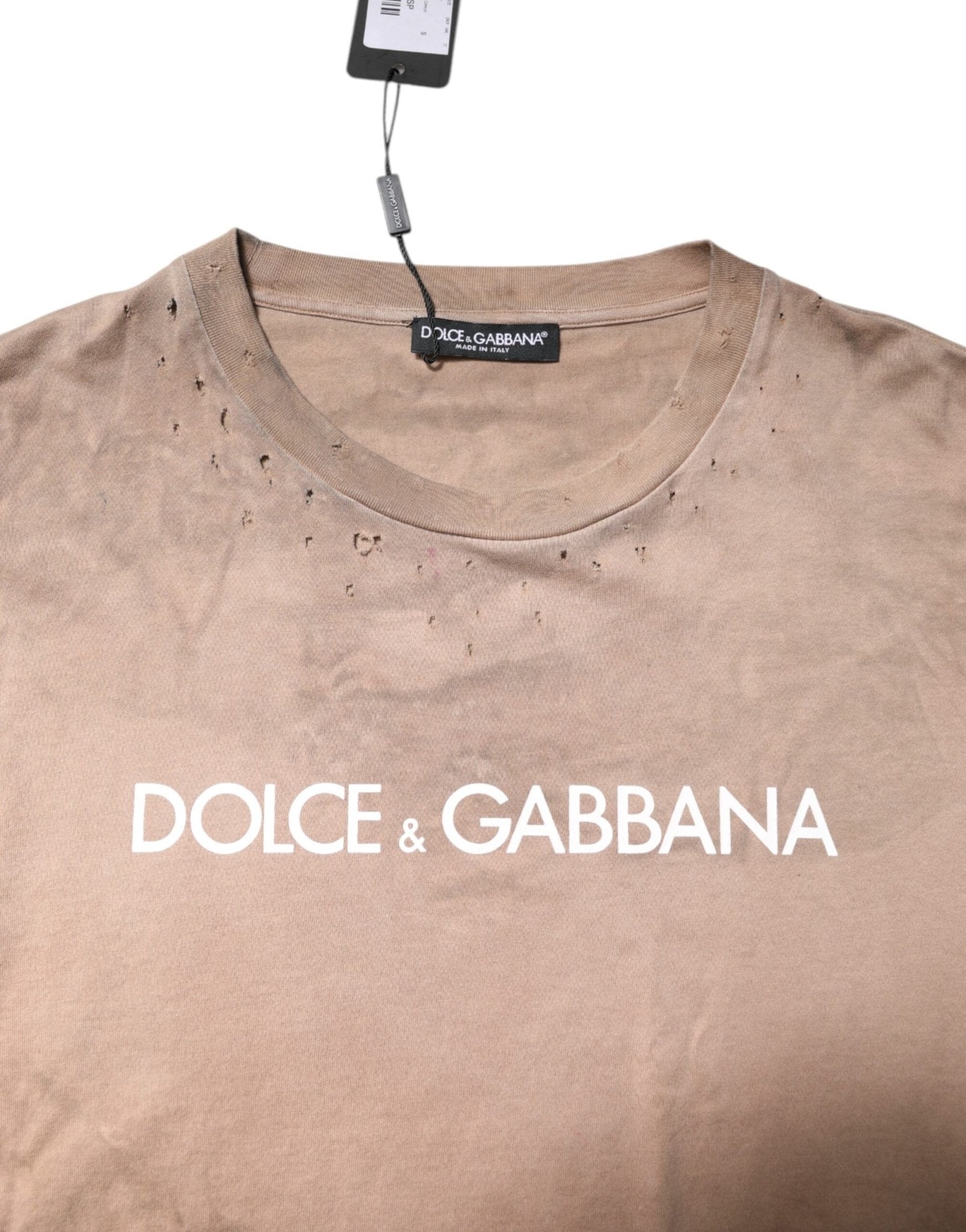 Dolce & Gabbana Beige Tie Dye Logo Print Cropped T-shirt - RIMODA