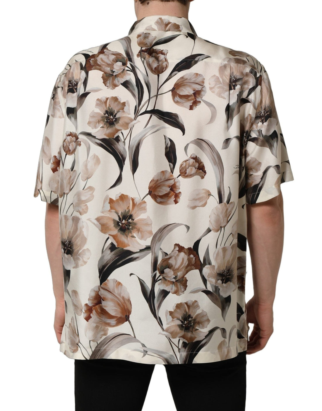 Dolce & Gabbana Beige Tulip Print Silk Short Sleeves Shirt - RIMODA