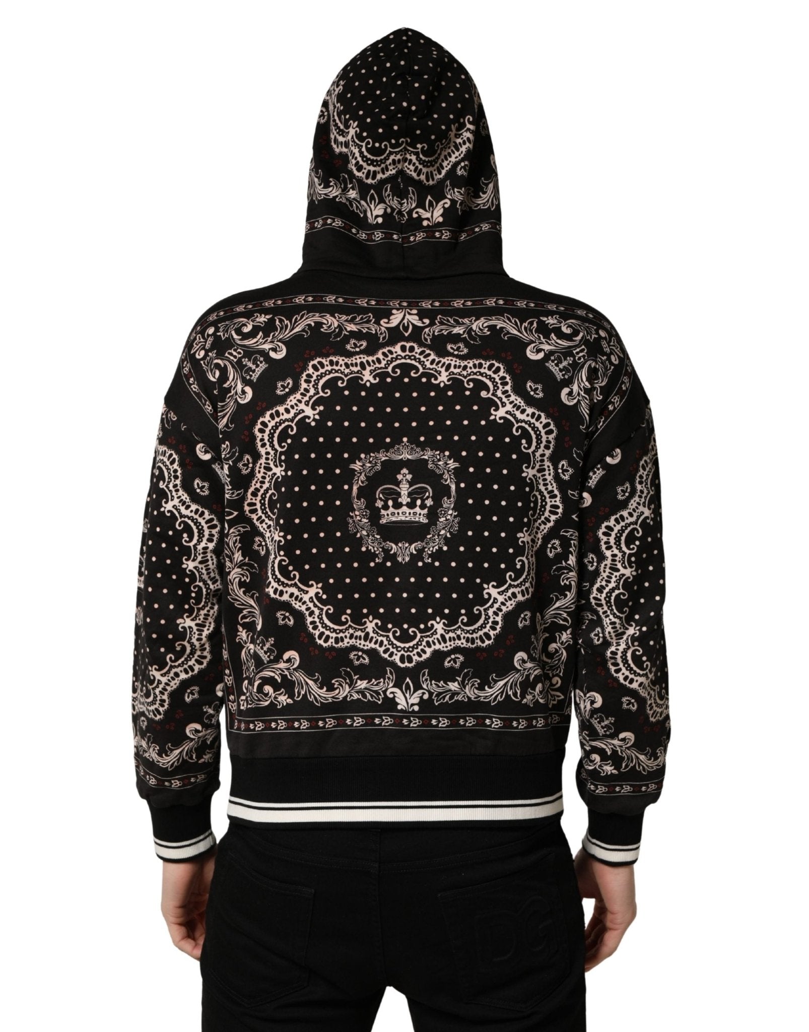 Dolce & Gabbana Black Bandana Print Cotton Men Hoodie Sweater - RIMODA