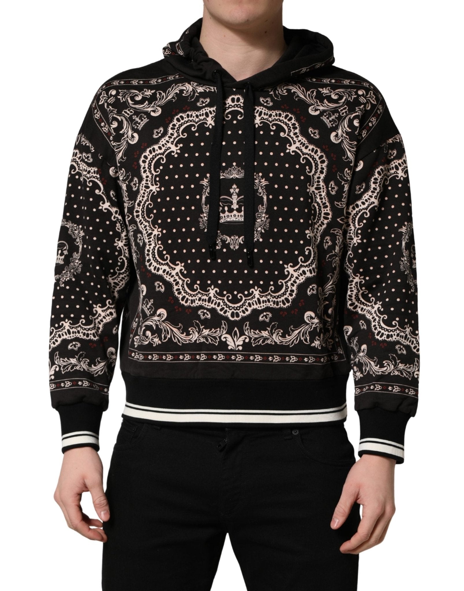 Dolce & Gabbana Black Bandana Print Cotton Men Hoodie Sweater - RIMODA