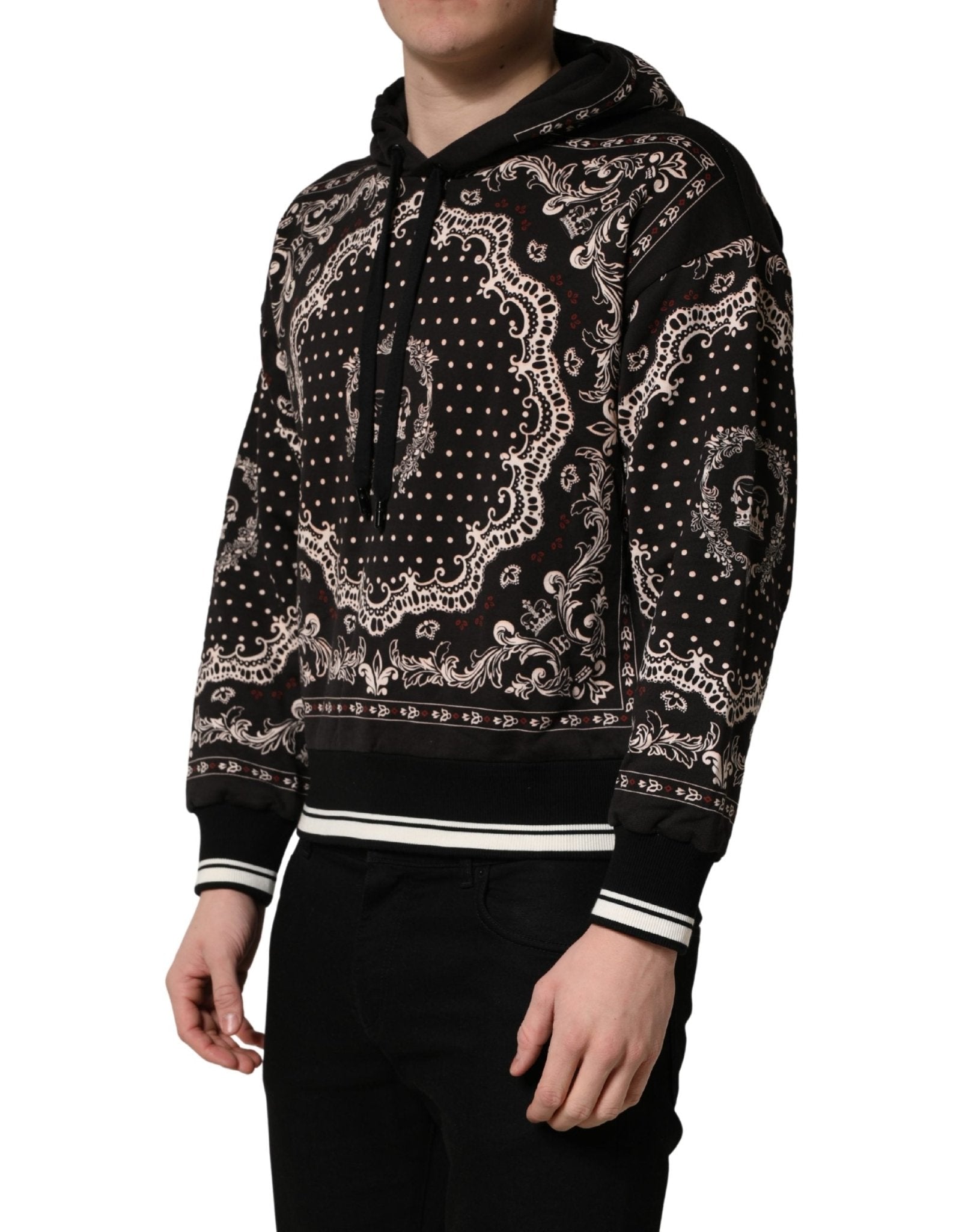 Dolce & Gabbana Black Bandana Print Cotton Men Hoodie Sweater - RIMODA