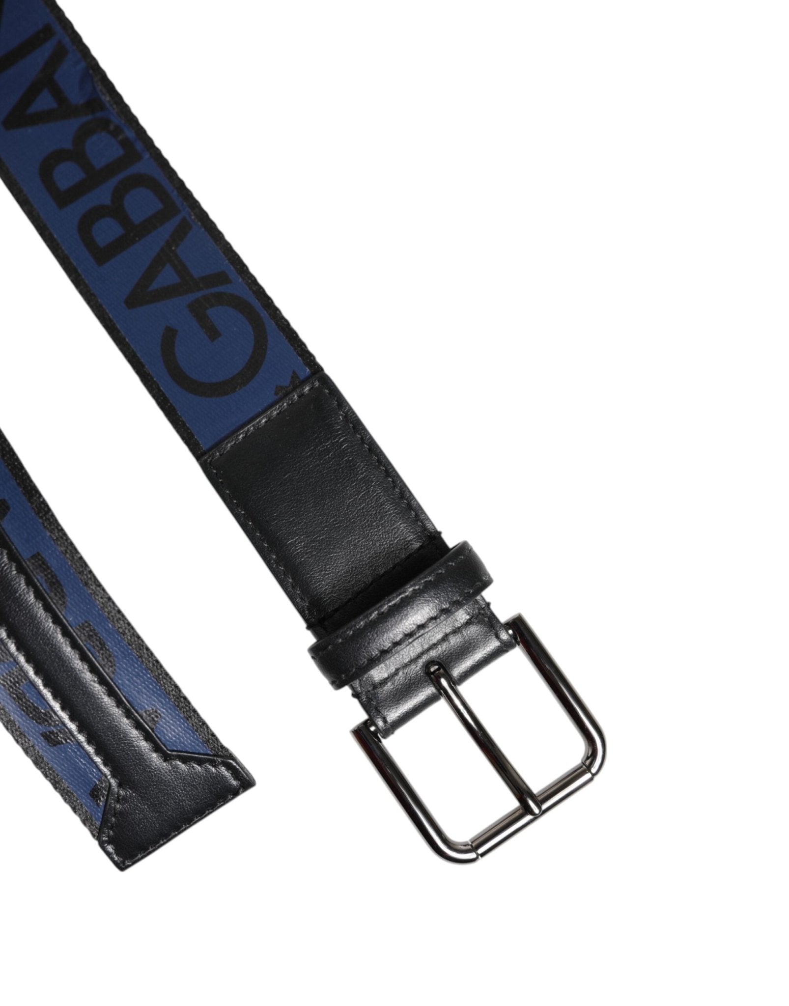 Dolce & Gabbana Black Blue DG Logo Silver Metal Buckle Belt - RIMODA