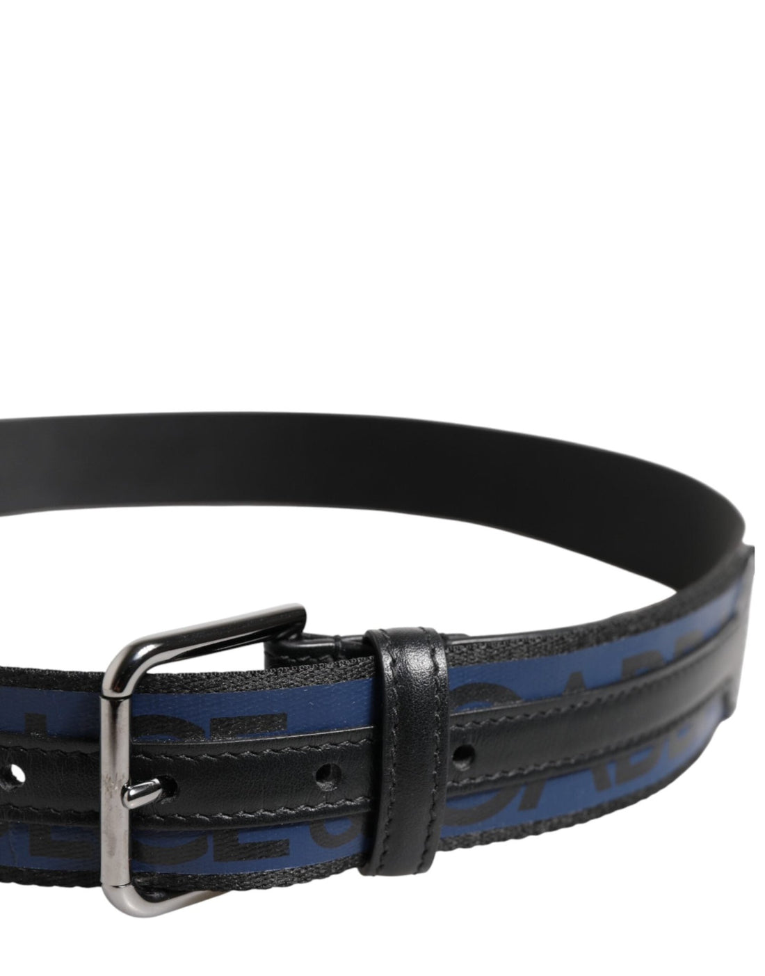 Dolce & Gabbana Black Blue DG Logo Silver Metal Buckle Belt - RIMODA