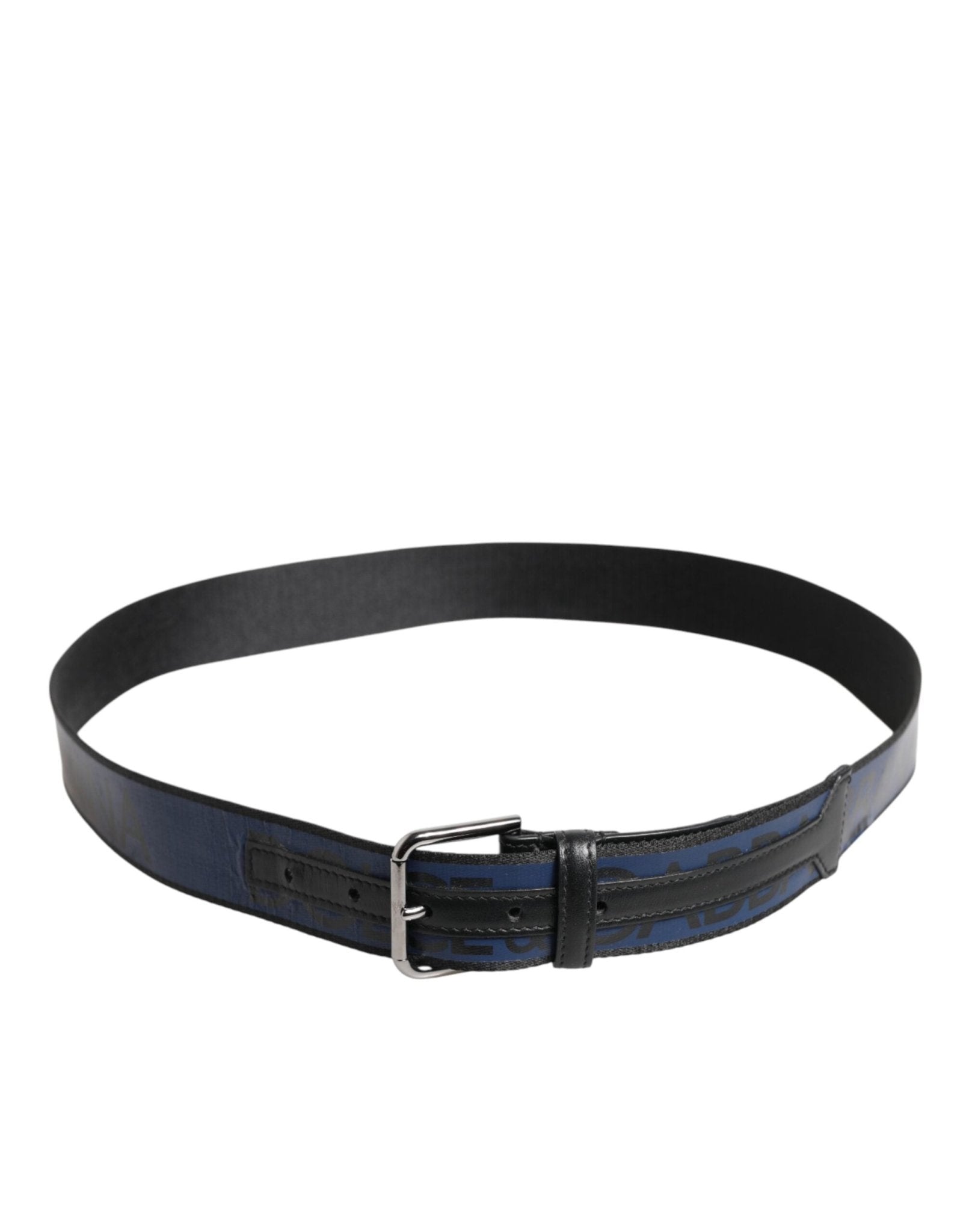 Dolce & Gabbana Black Blue DG Logo Silver Metal Buckle Belt - RIMODA