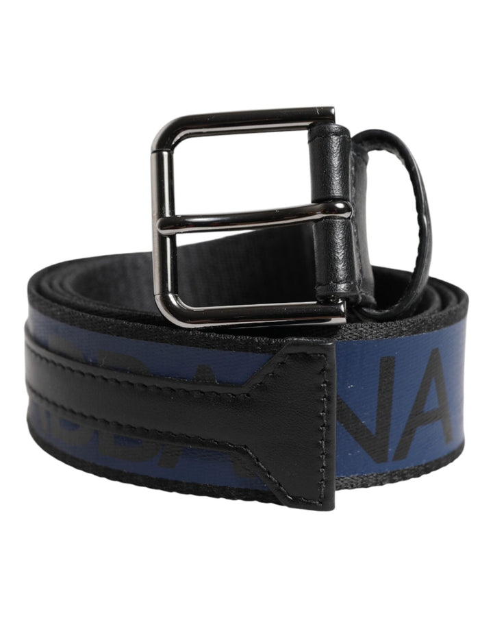 Dolce & Gabbana Black Blue DG Logo Silver Metal Buckle Belt - RIMODA