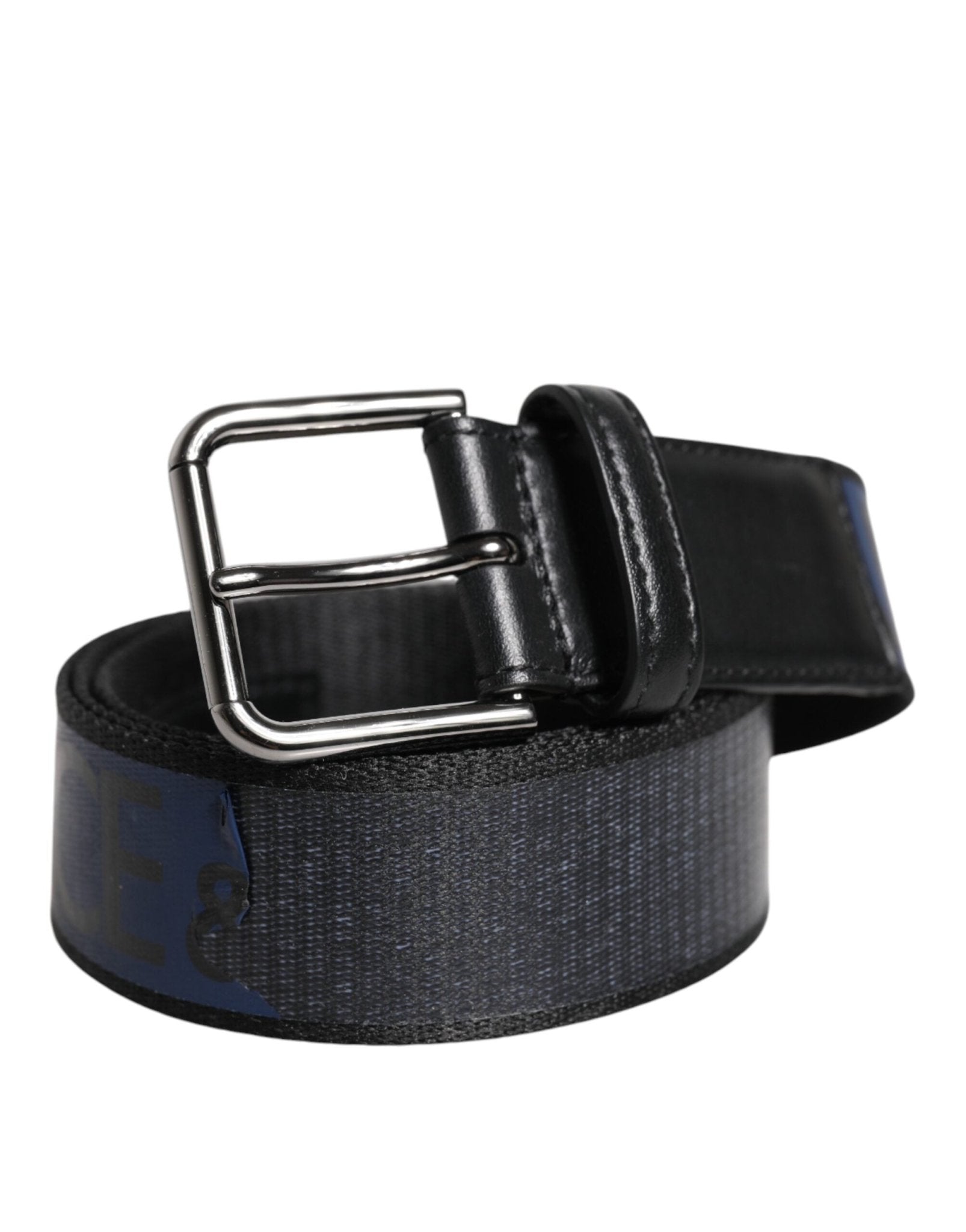 Dolce & Gabbana Black Blue Polyester Printed Metal Buckle Belt - RIMODA