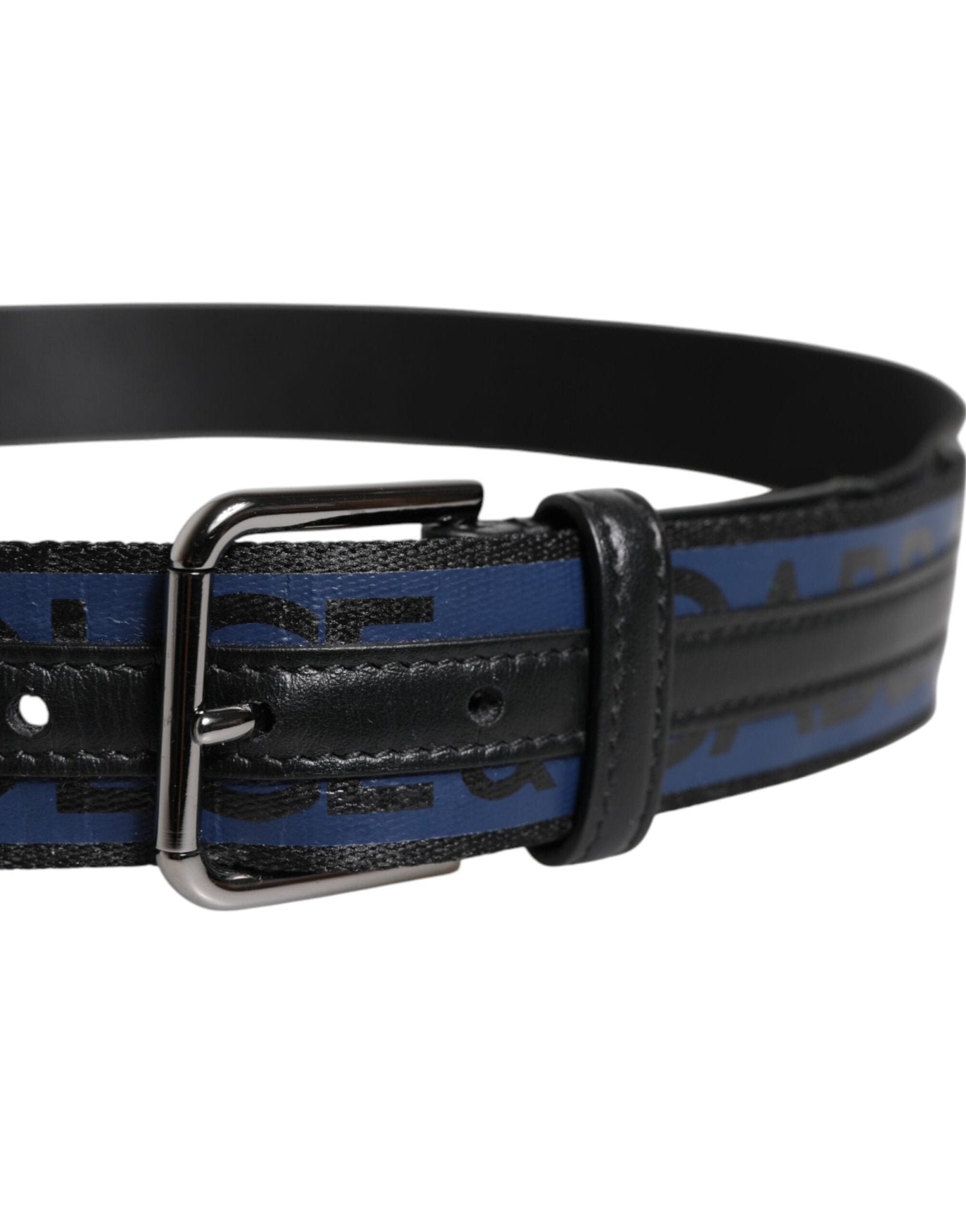 Dolce & Gabbana Black Blue Polyester Printed Metal Buckle Belt - RIMODA
