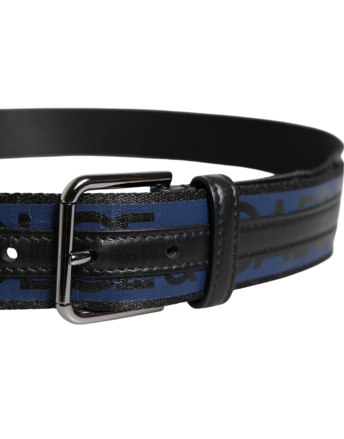 Dolce & Gabbana Black Blue Polyester Printed Metal Buckle Belt - RIMODA