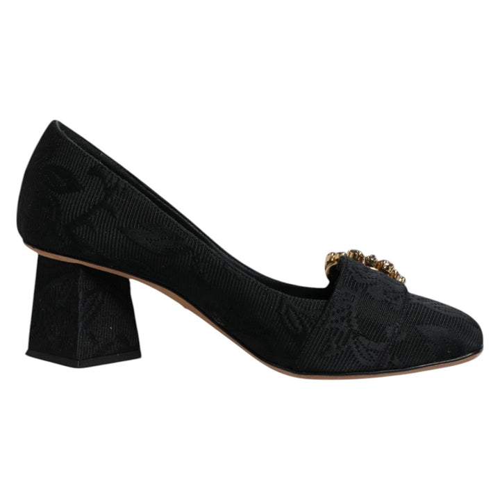 Dolce & Gabbana Black Brocade Crystals Heels Pumps Shoes - RIMODA
