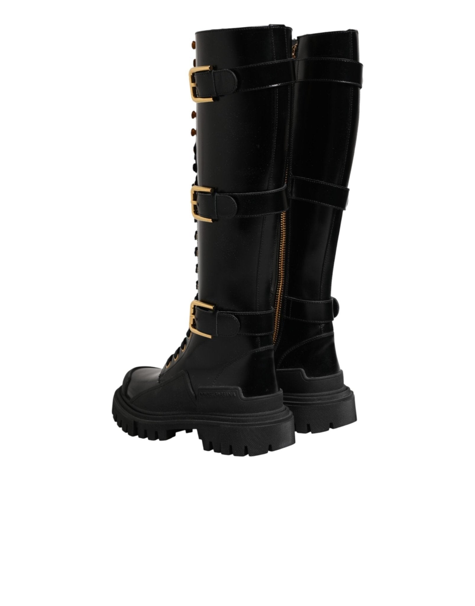 Dolce & Gabbana Black Buckle Embellished Knee High Boots Shoes - RIMODA