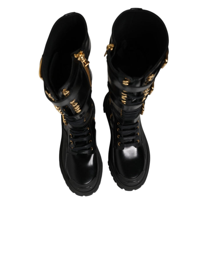 Dolce & Gabbana Black Buckle Embellished Knee High Boots Shoes - RIMODA