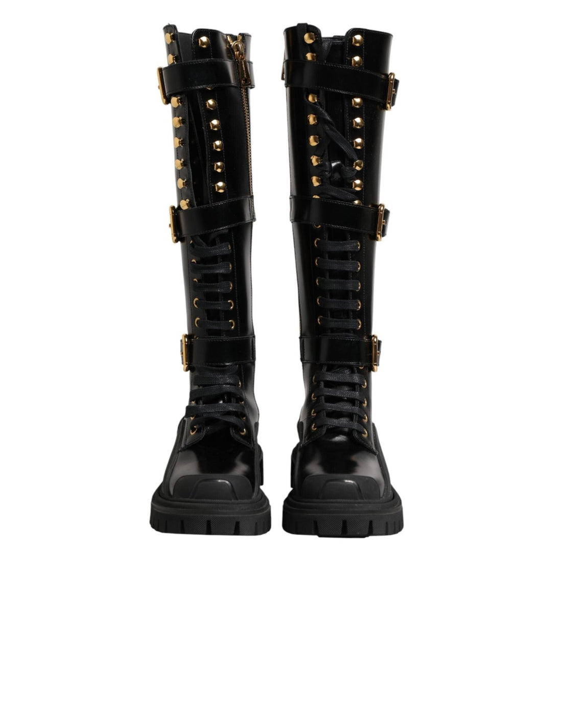 Dolce & Gabbana Black Buckle Embellished Knee High Boots Shoes - RIMODA