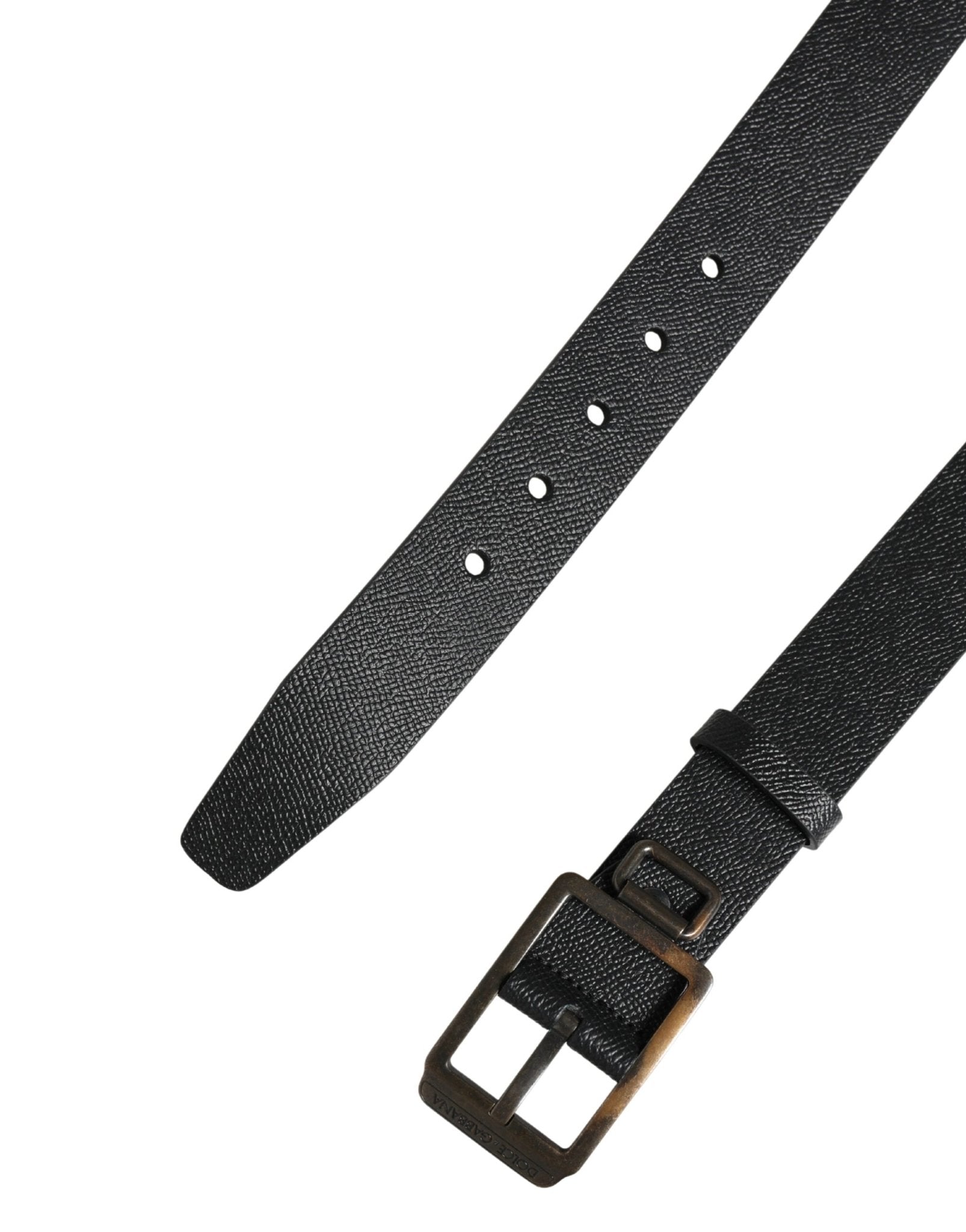 Dolce & Gabbana Black Calf Leather Gold Metal Buckle Belt - RIMODA