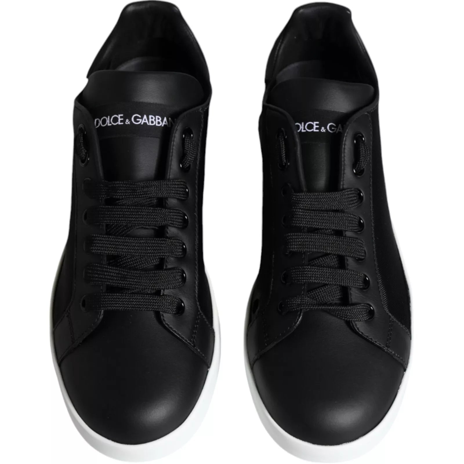 Dolce & Gabbana Black Calf Leather Portofino Sneakers Shoes - RIMODA