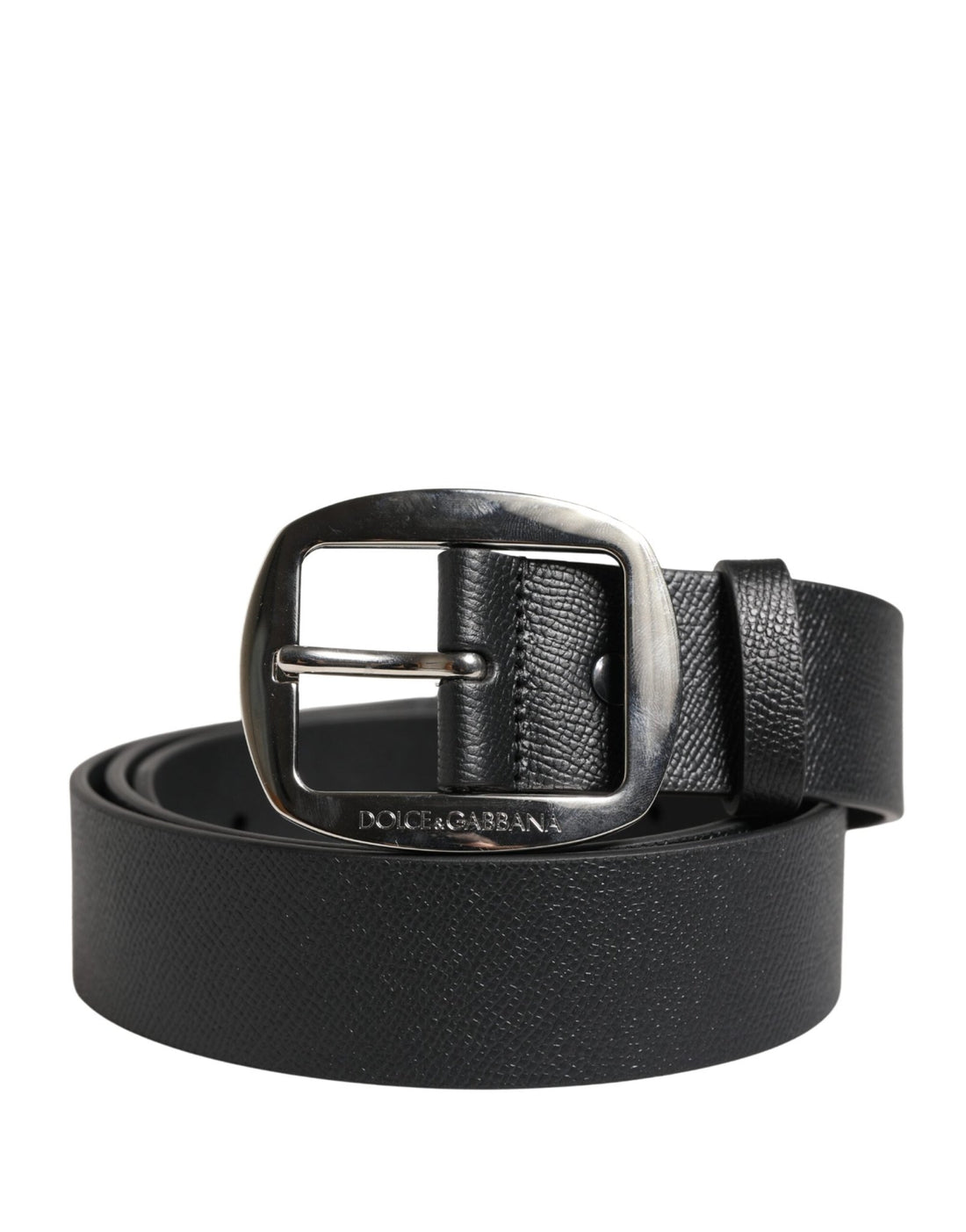 Dolce & Gabbana Black Calf Leather Silver Metal Buckle Belt - RIMODA